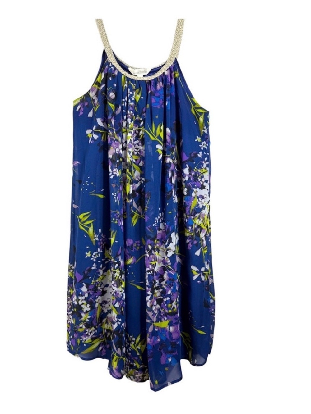 Charming Charlie Floral Chiffon Dress S Blue Boho Braided Strap Flowy